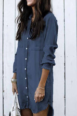 Loose Button Design 4 Colors Denim Dresses