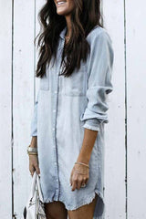 Loose Button Design 4 Colors Denim Dresses