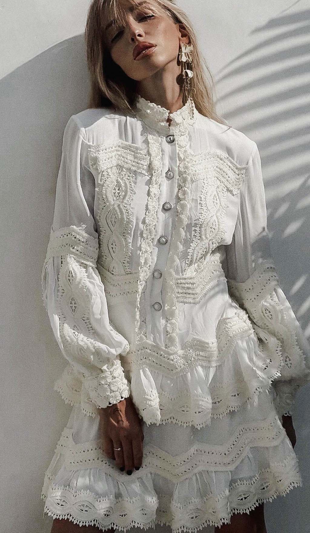 Two Layers TieRed Ruffles Mini Dress in White