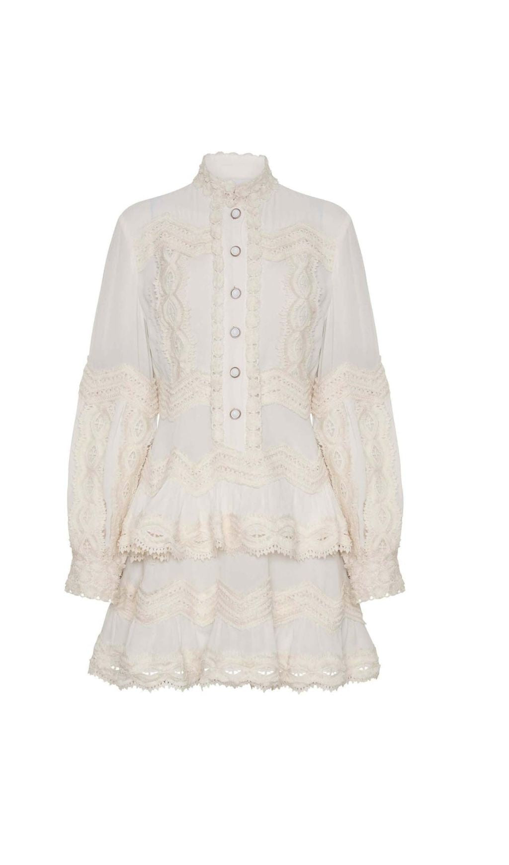 Two Layers TieRed Ruffles Mini Dress in White