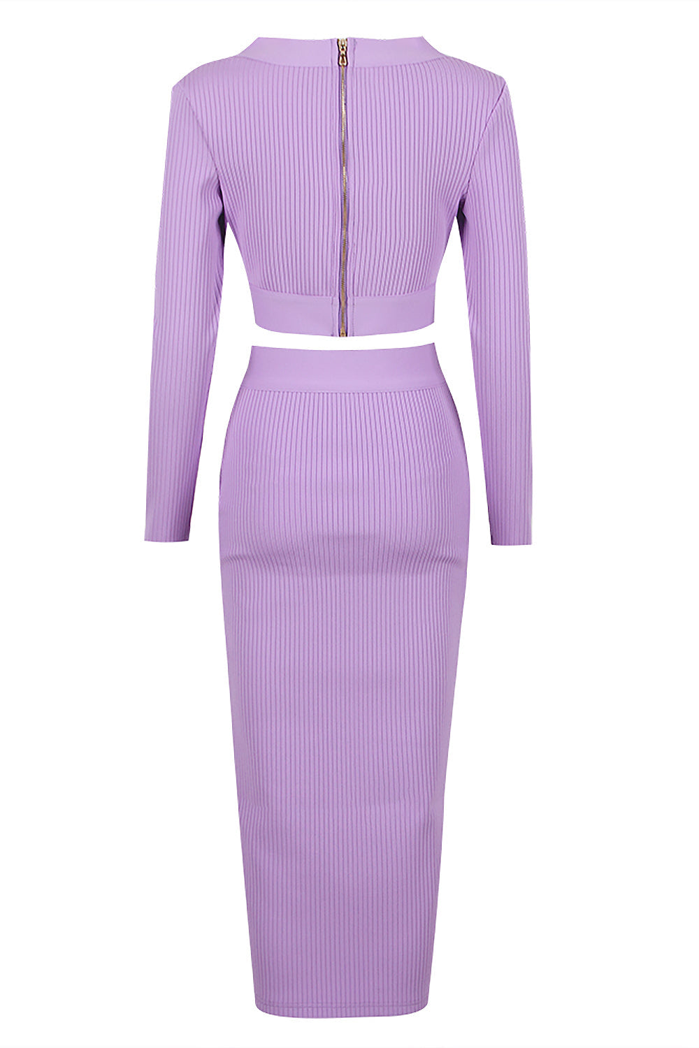 V-Neck Long Sleeve Top & pencil Midi Skirt Bandage Two-Piece Set