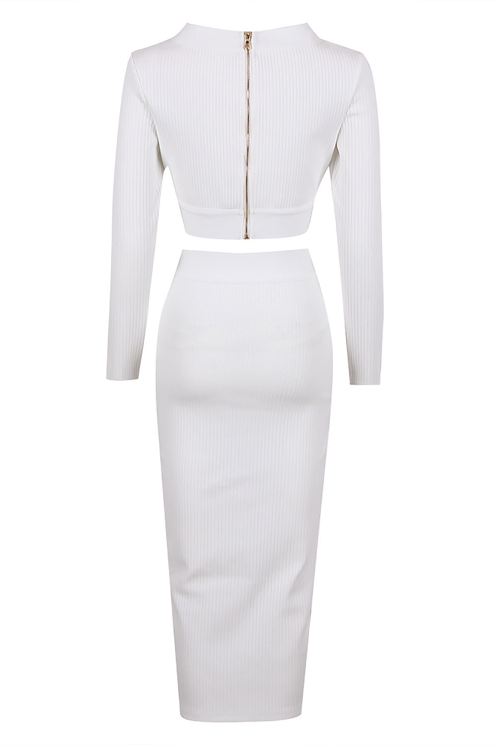 V-Neck Long Sleeve Top & pencil Midi Skirt Bandage Two-Piece Set