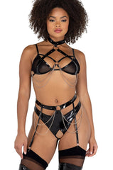 Vinyl And Chain Bra Set