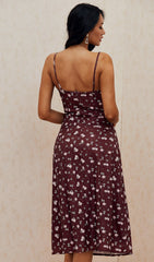 Wine Floral Bustier Midi Dress