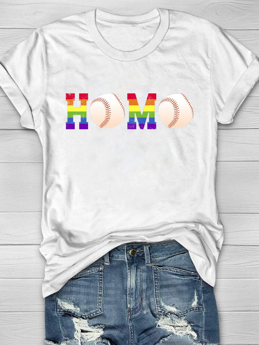 Baseball Homo Print Short Sleeve T-Shirt