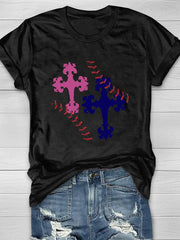 Cross Baseball Lace Print Short Sleeve T-Shirt