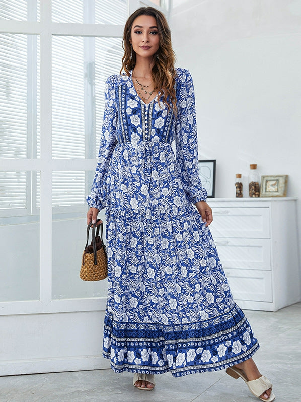 Printed High Waist Maxi Dress