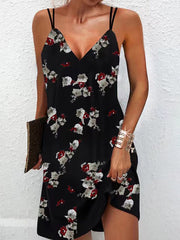 V-neck Printed Two-shoulder Slip Dress