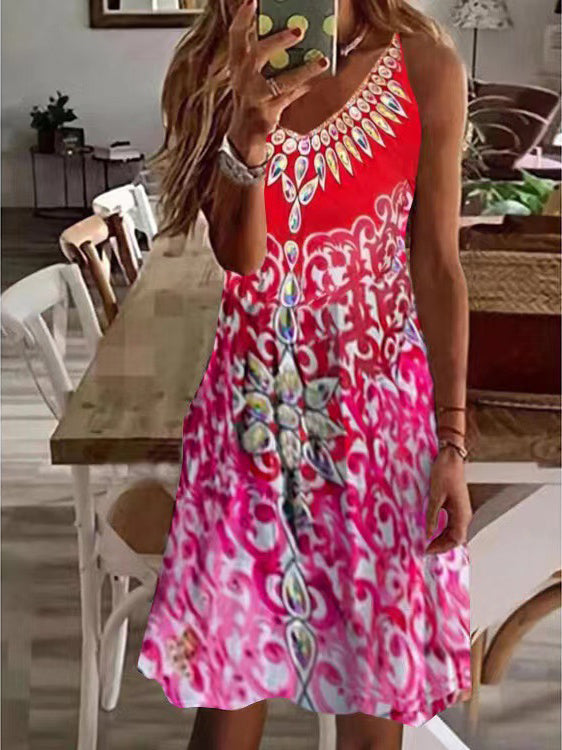 Vestido lencero holgado con estampado de cuello en V 