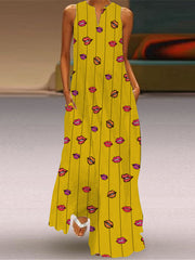 Sleeveless Maxi V-Neck Printed Dress