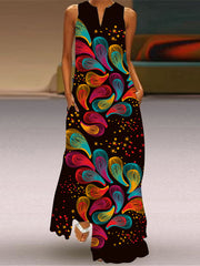 Sleeveless Maxi V-Neck Printed Dress