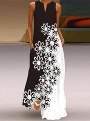 Sleeveless Maxi V-Neck Printed Dress
