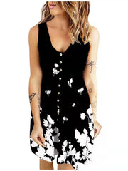 Printed Button Casual Tank Top Dress