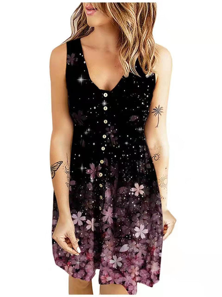 Printed Button Casual Tank Top Dress