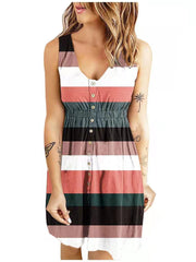 Printed Button Casual Tank Top Dress