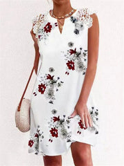 Lace Print Short Sleeve Dress