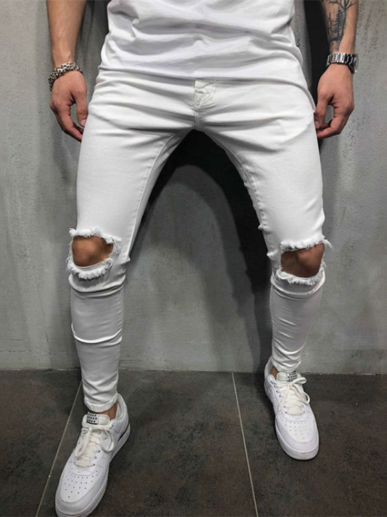 Fashionable Personality Knee Ripped Washed Casual Pants