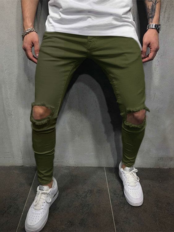 Fashionable Personality Knee Ripped Washed Casual Pants