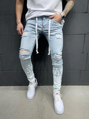 Printed Flame Fashion Statement Denim Lace Jeans