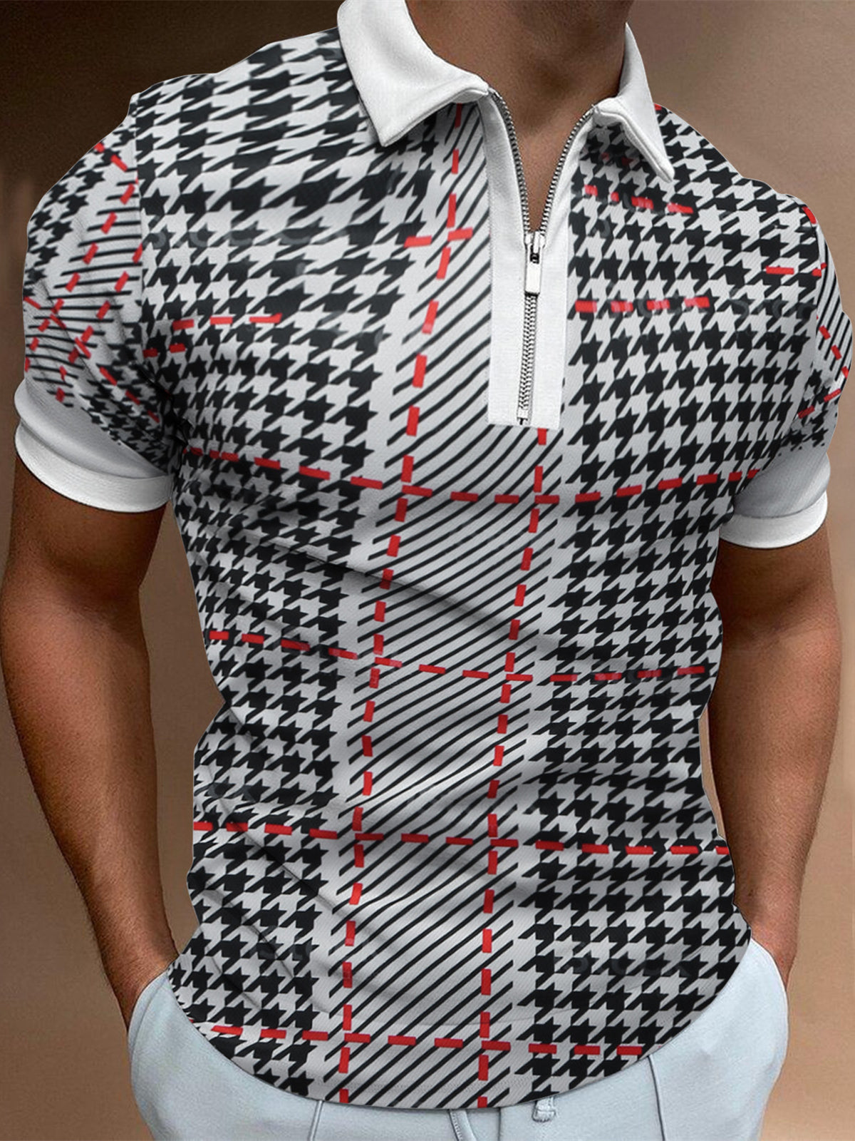 Lapel Short Sleeve Polo Shirt Irregular Print T-shirt