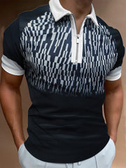 Lapel Short Sleeve Polo Shirt Irregular Print T-shirt