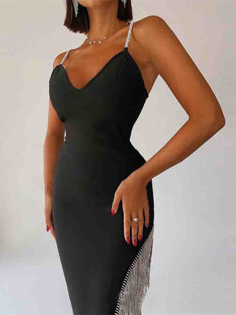 High Slit Black Slip Dress