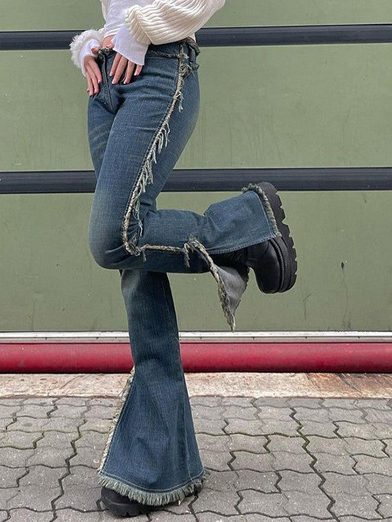 Blue Raw Edge Bootcut Jeans