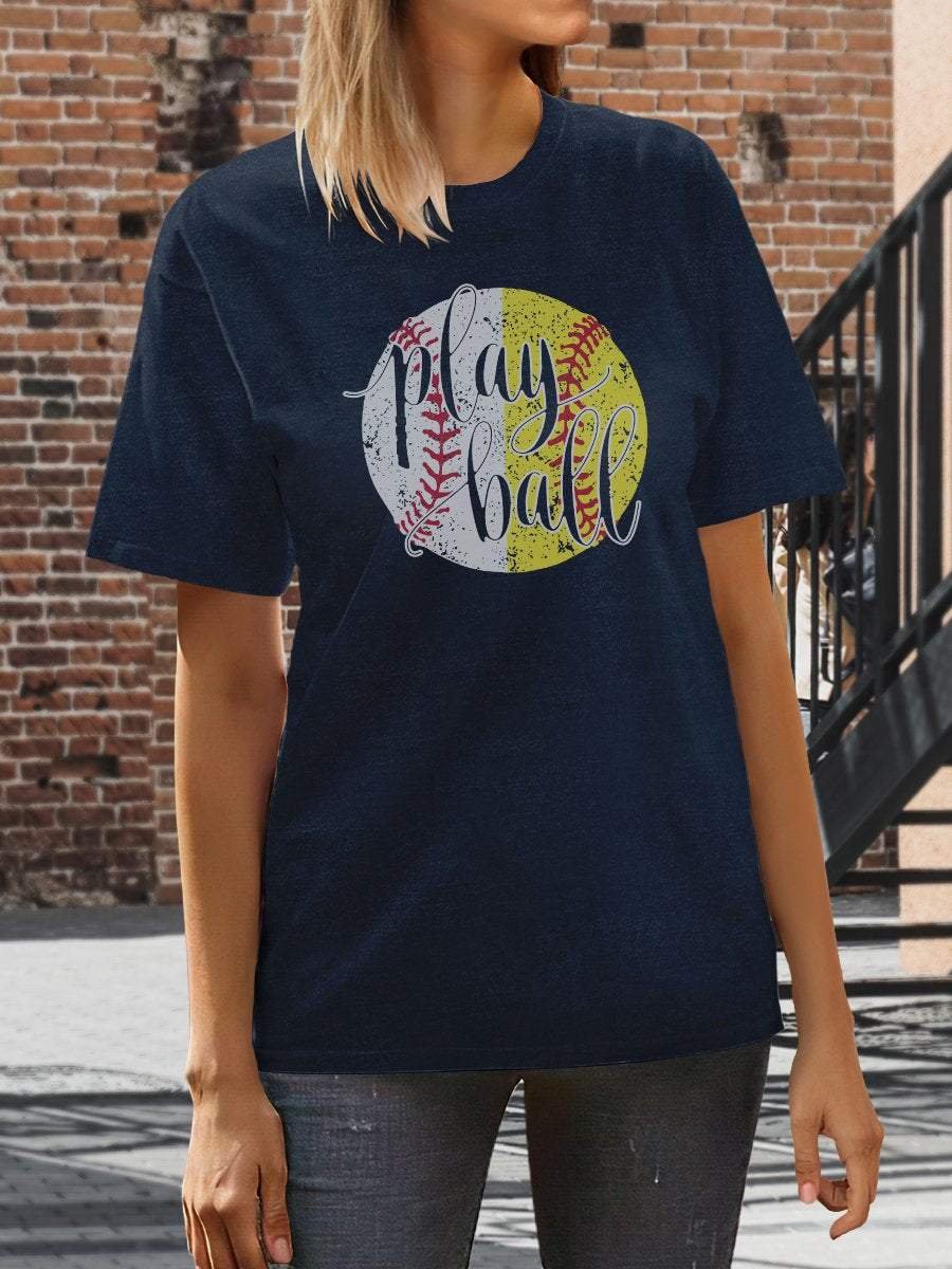 Play Ball Baseball Softball Print Kurzarm-T-Shirt