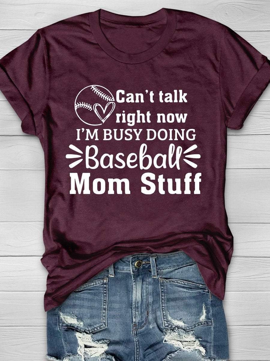 Baseball Mom Stuff Print Short Sleeve T-shirt