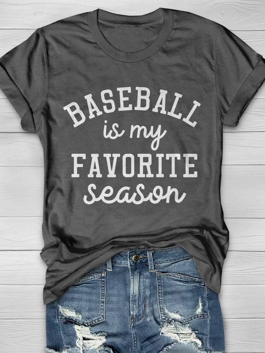 Kurzärmliges T-Shirt mit „Baseball Is My Favorite Season“-Aufdruck