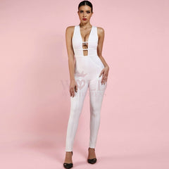 V Neck Sleeveless Backless Bandage Jumpsuit