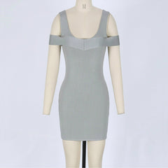 Round Neck Short Sleeve Striped Mini Bandage Dress SW040