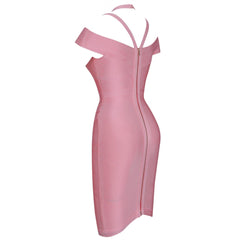 Halter Short Sleeve Frill Mini Bandage Dress HJ701