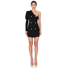 One Shoulder Long Sleeve Asymmetrical Mini Bodycon Dress HF136