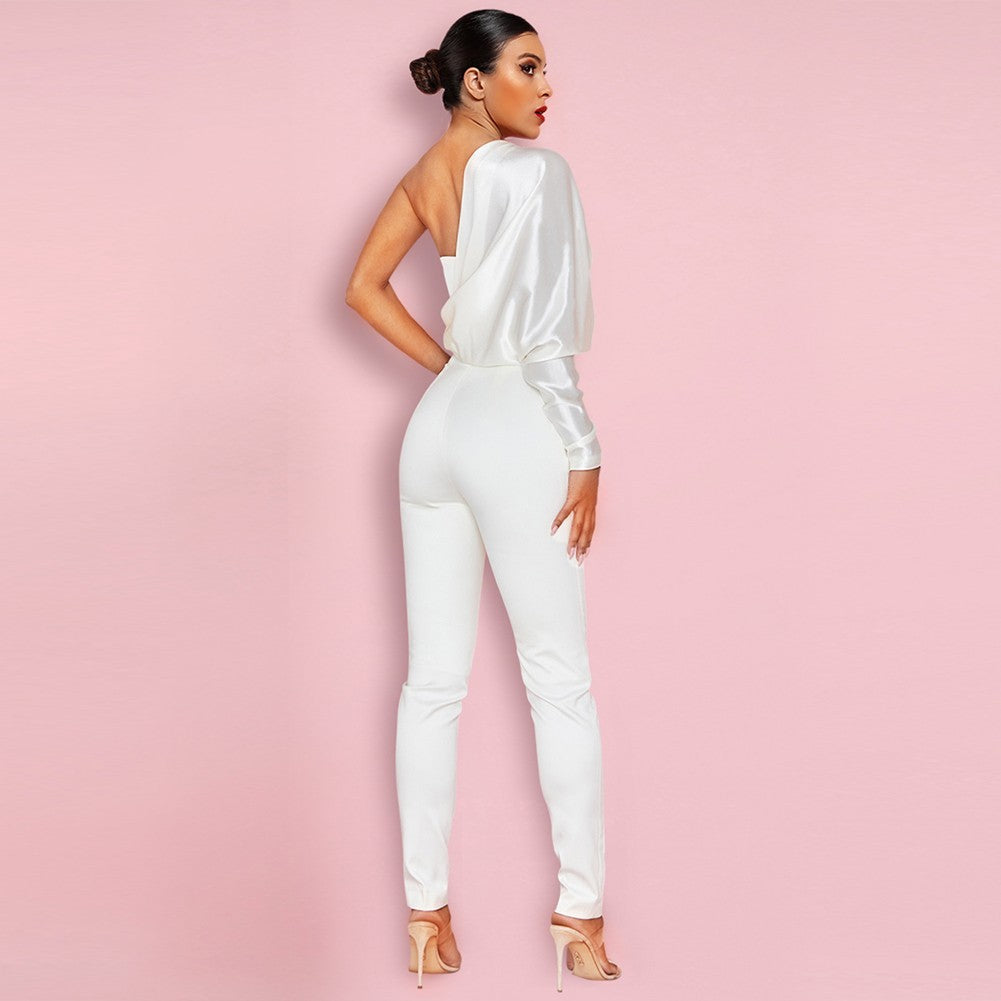 One Shoulder Long Sleeve Asymmetrical Bodycon Jumpsuit