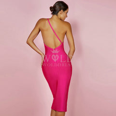 One Shoulder Sleeveless Asymmetrical Over Knee Bandage Dress HK054