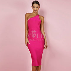 One Shoulder Sleeveless Asymmetrical Over Knee Bandage Dress HK054