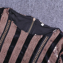 Round Neck Long Sleeve Sequined Mini Bodycon Dress HW238