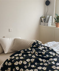 Floral Wool Velvet Blanket - Dark Blue