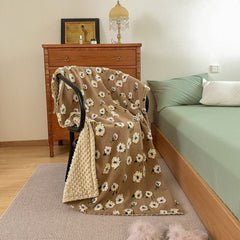 Floral Wool Velvet Blanket - Beige