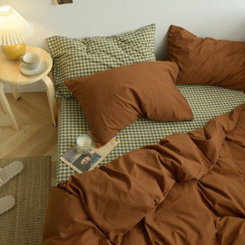 Juego de cama a cuadros - Beige