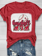 Baseball Mom Leopard Red Letters Print Short Sleeve T-shirt