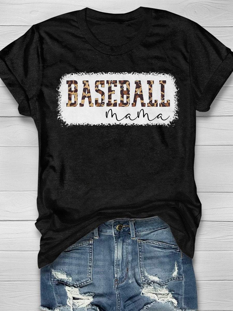 Kurzärmliges T-Shirt mit Leoparden-Baseball-Mama-Print 