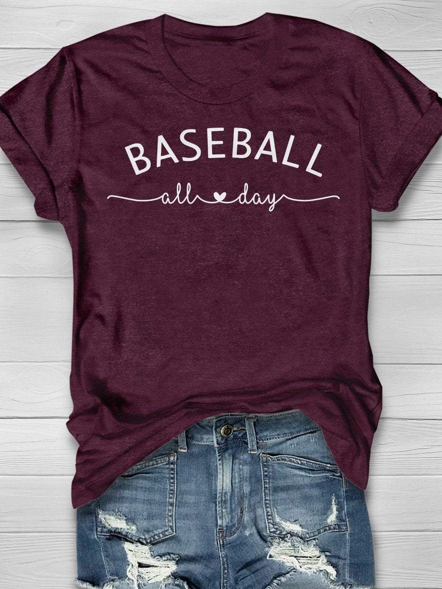 Baseball All Day Print Short Sleeve T-shirt