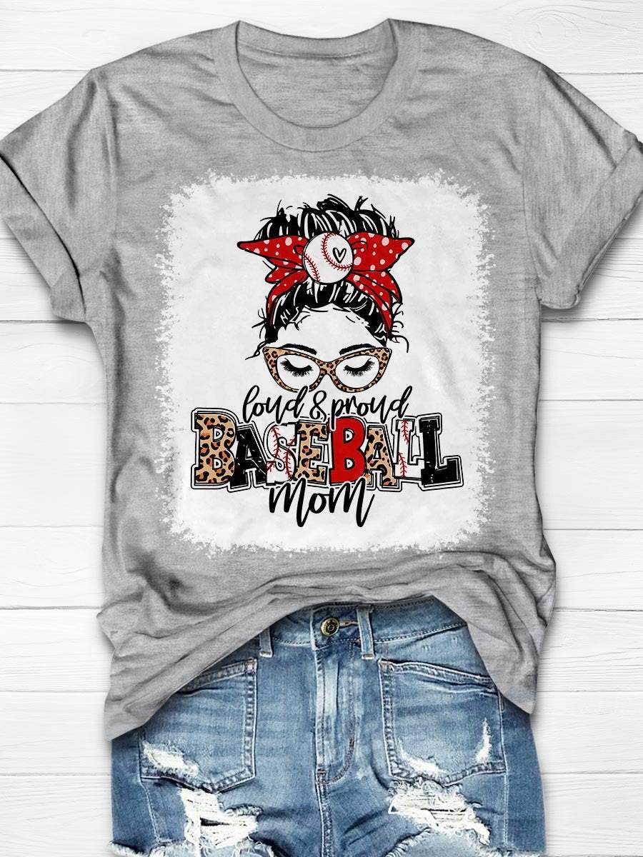 Camiseta de manga corta con estampado "Mamá del béisbol ruidosa y orgullosa" 