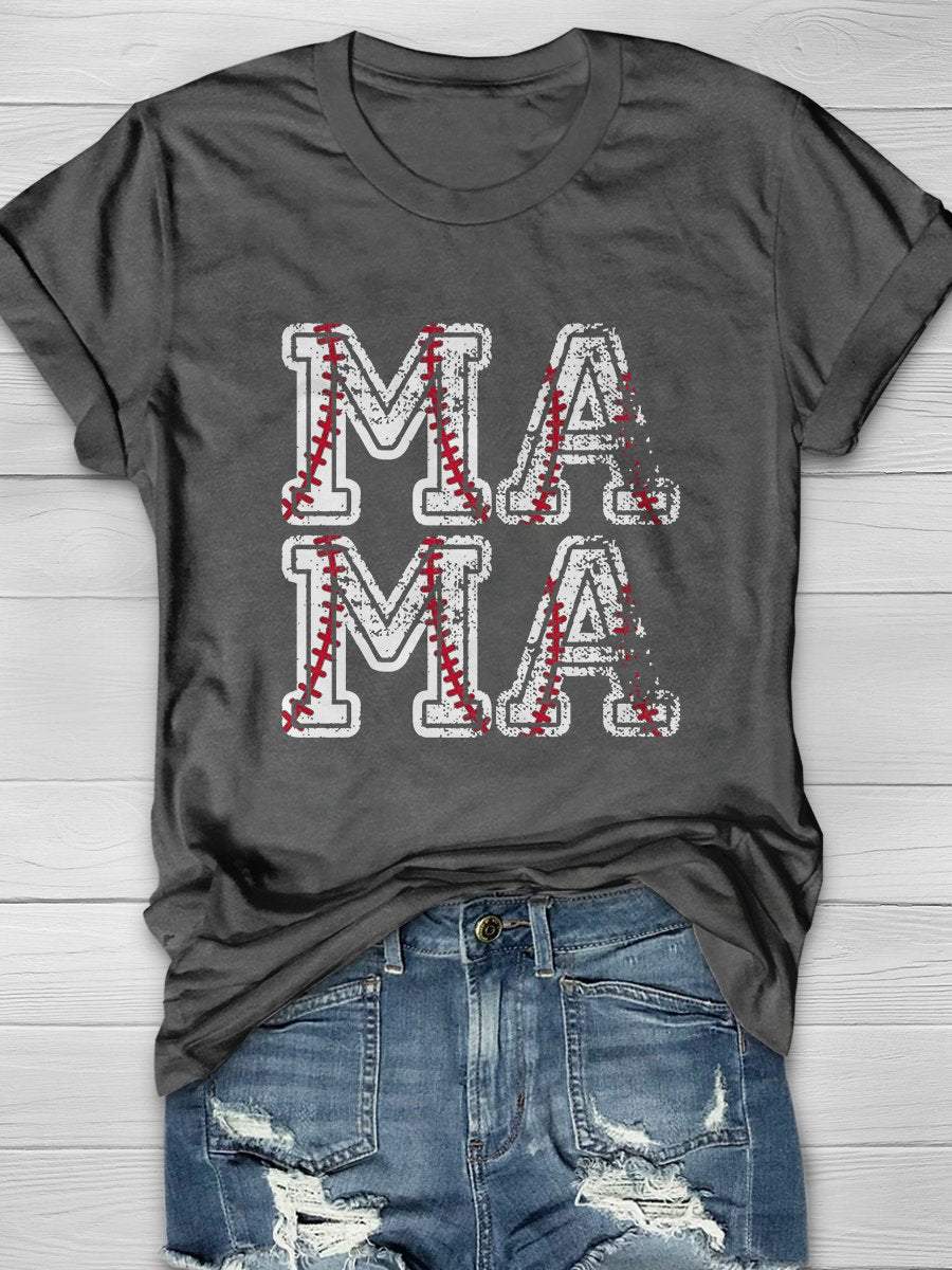 Baseball Mama Print Short Sleeve T-shirt