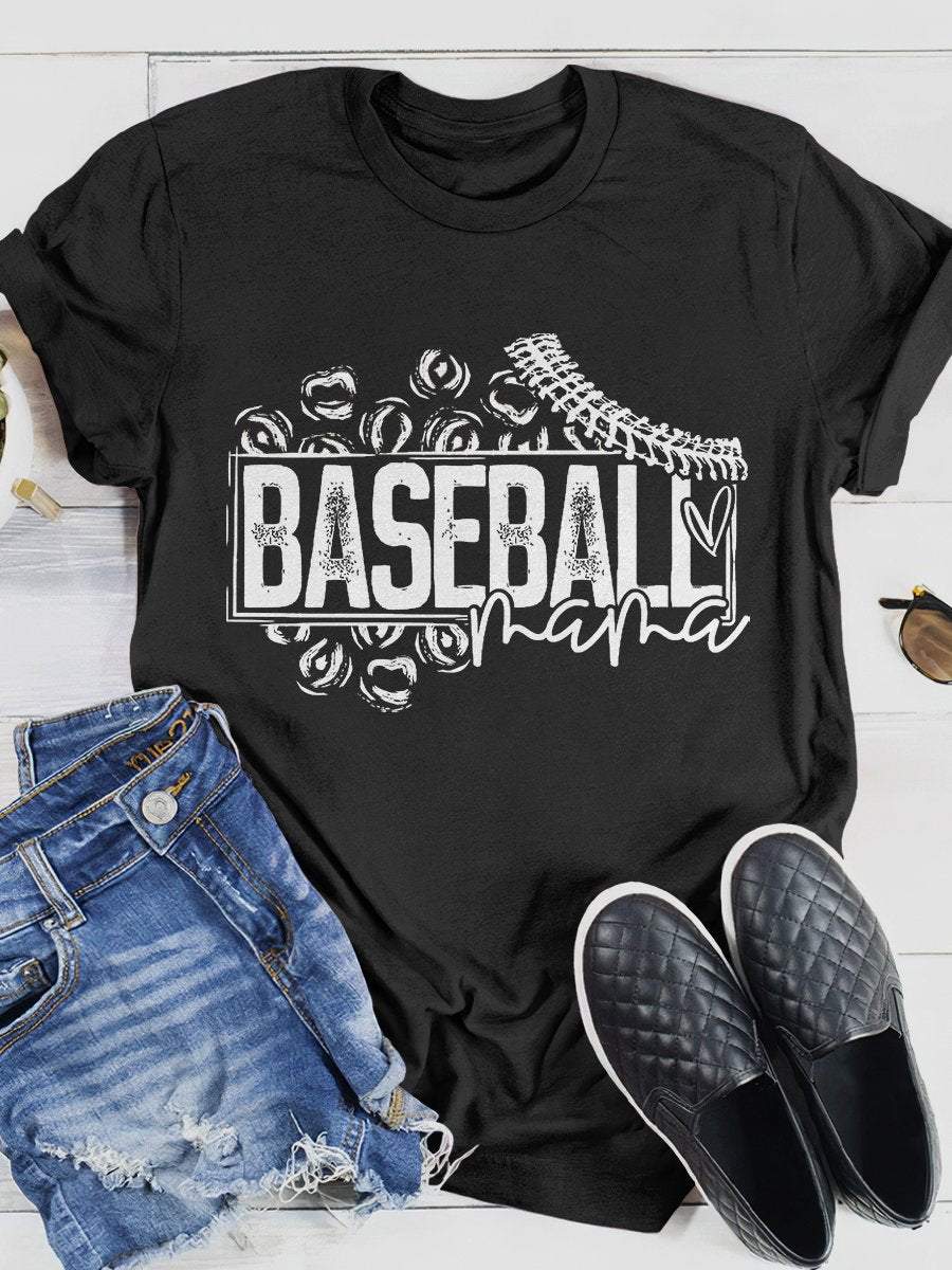 Kurzärmliges T-Shirt mit Leoparden-Baseball-Mama-Print 