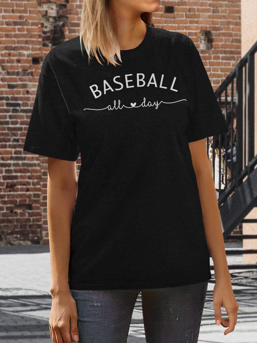 Baseball All Day Print Short Sleeve T-shirt