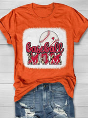 Baseball Mom Leopard Red Letters Print Short Sleeve T-shirt