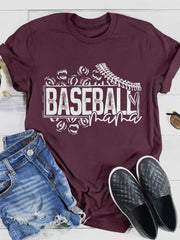 Kurzärmliges T-Shirt mit Leoparden-Baseball-Mama-Print 